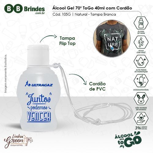 Imagem de Álcool Gel 70 ToGo 40ml com Cordão