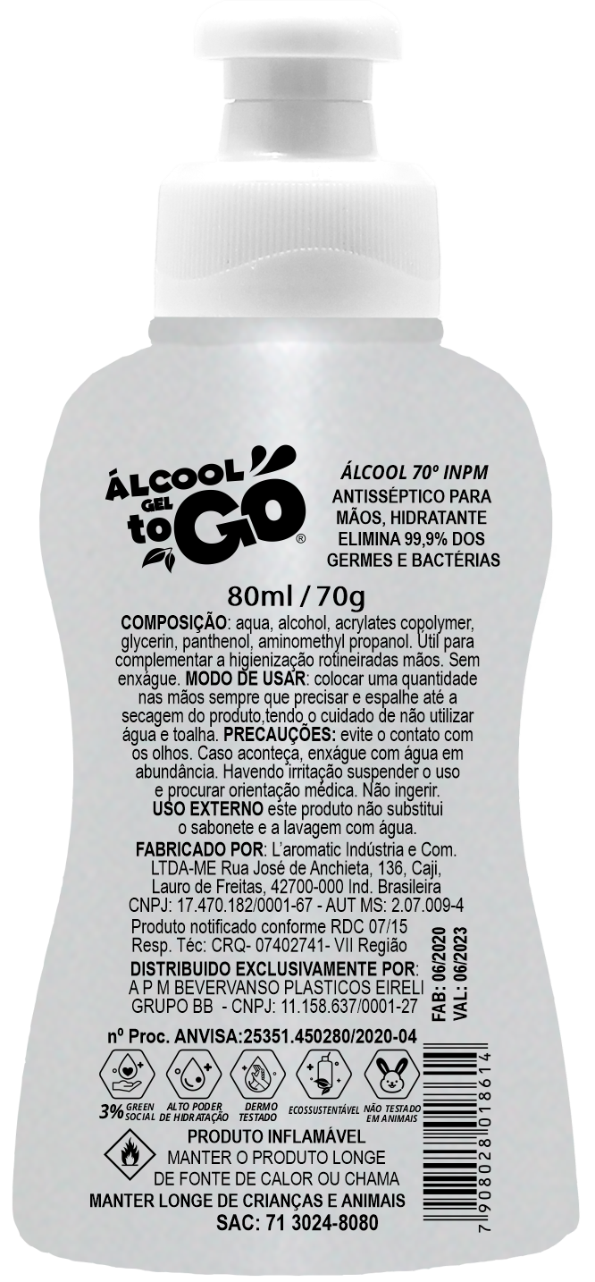 Imagem de Álcool Gel 70 ToGo 80ml com Cordão