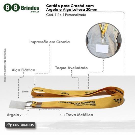 Imagem de Cordão para crachá com argola e alça leitosa 20mm