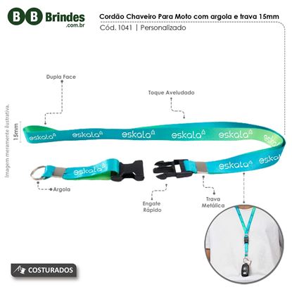 Imagem de Cordão Chaveiro para moto 15mm com argola mosquete e trava