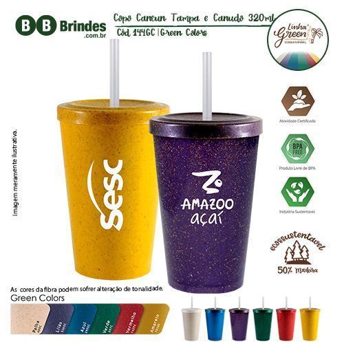 Imagem de Copo Cancun Green Colors Tampa e Canudo 320ml