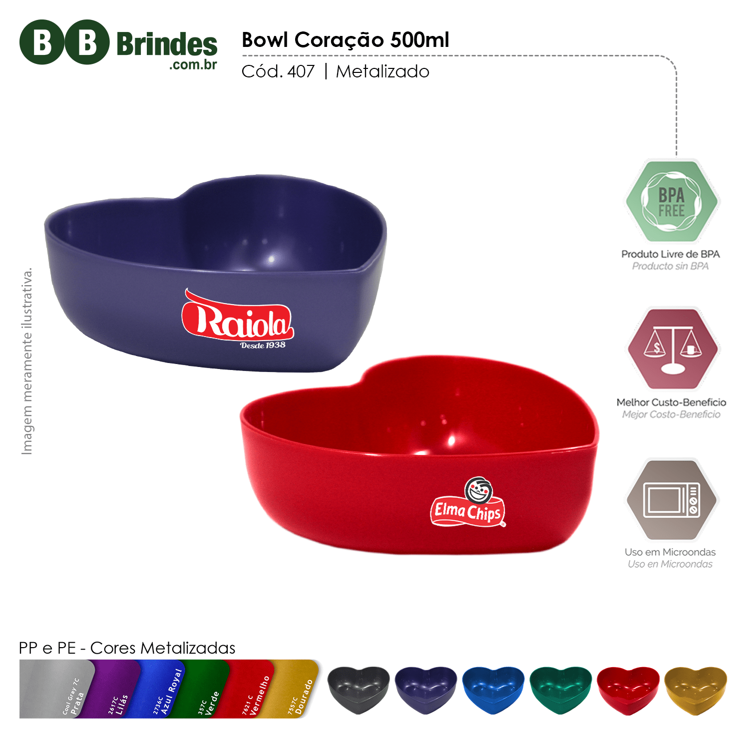 Bowl Coração 500ml Metalizado