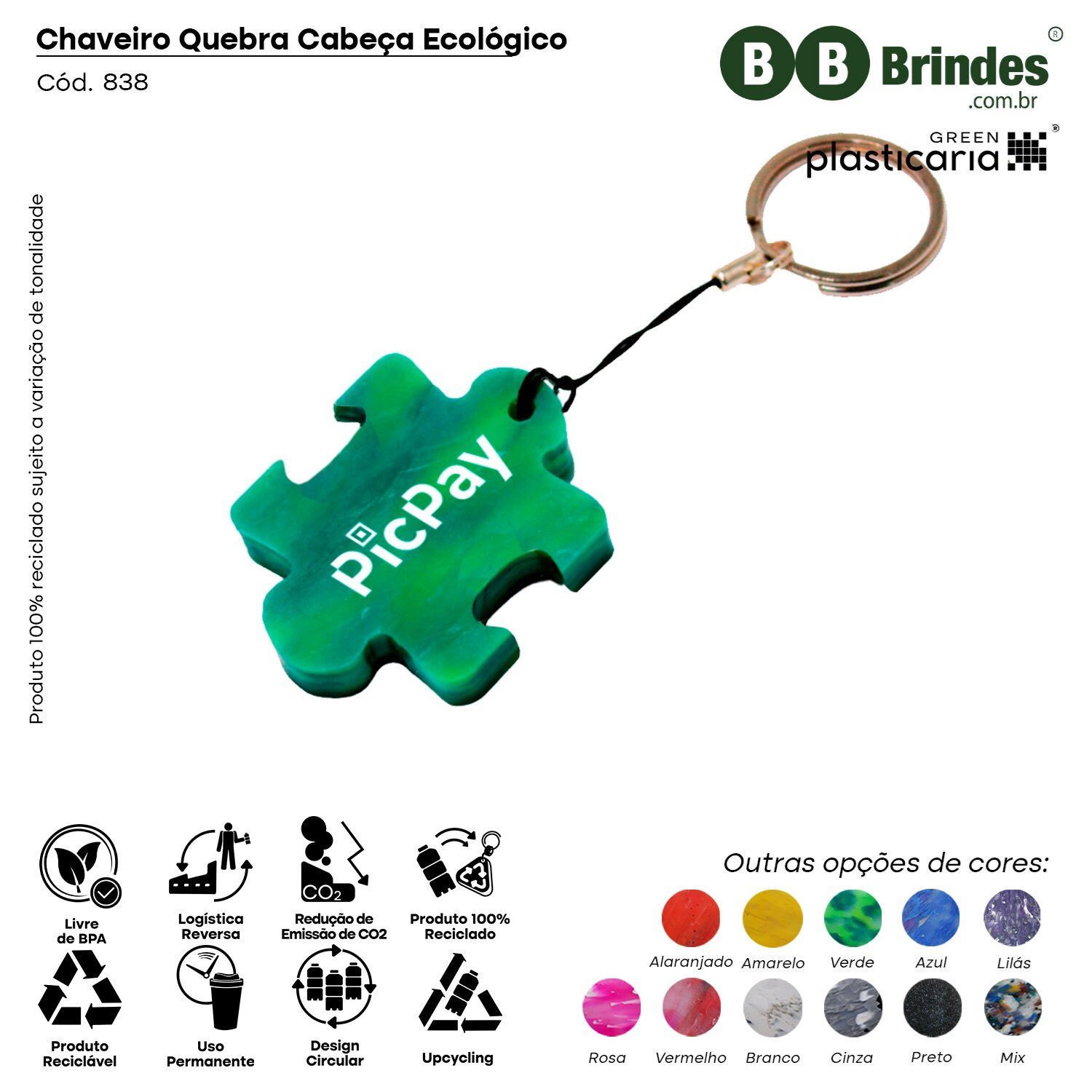Chaveiro Quebra Cabeça Ecológico PLASTICARIA